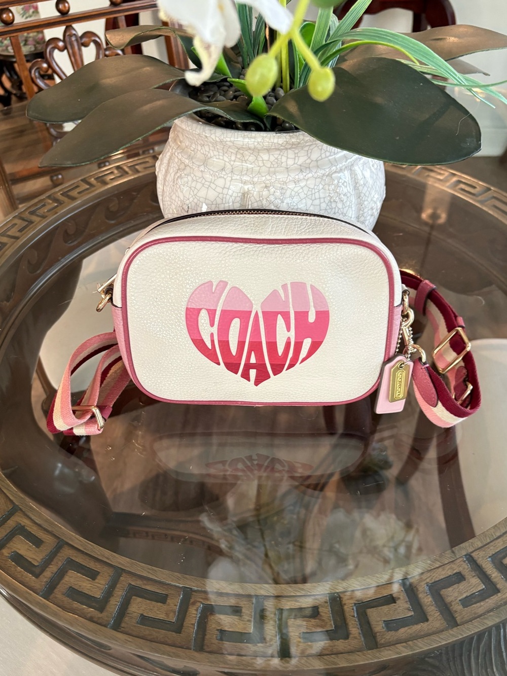 🩷🩷COACH MINI JAMIE PEBBLED LEATHER CAMERA BAG WITH A HEART MOTIF!🩷🩷CA072